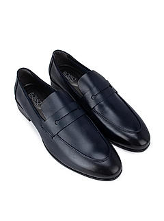 Navy Leather Panel Loafers